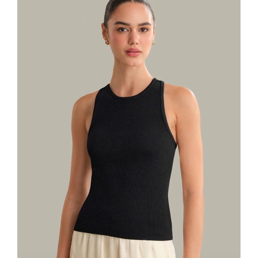 525 America Birdie Black Ribbed Asymmetrical Open Back Tank Top Knit Size S
